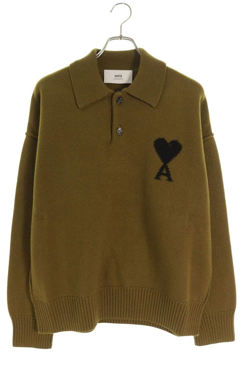 AMI 25AW Embroidered Polo Knit Sweater Green x Black Size M