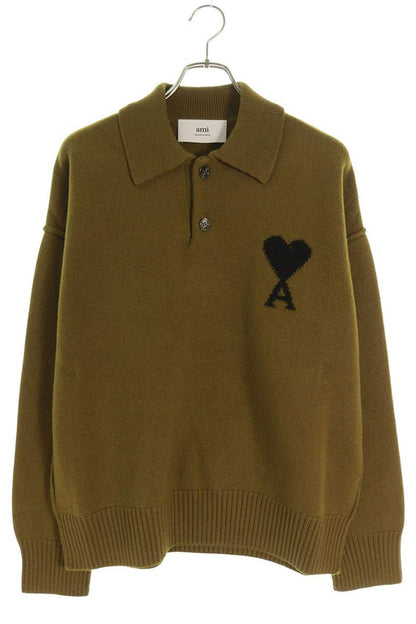 AMI 25AW Embroidered Polo Knit Sweater Green x Black Size M