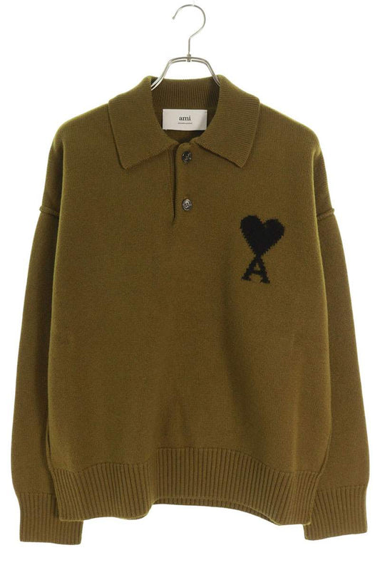 AMI 25AW Embroidered Polo Knit Sweater Green x Black Size M