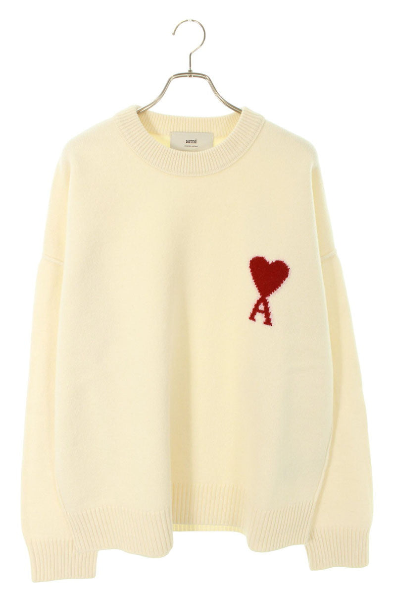 AMI 25AW Embroidered Crewneck Knit Sweater White x Red Size XXL