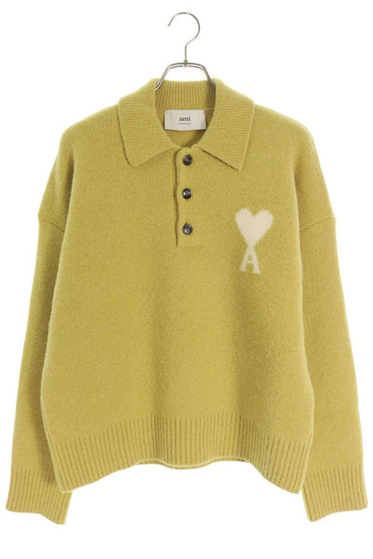 AMI 25AW Embroidered Polo Knit Sweater Yellow Size S