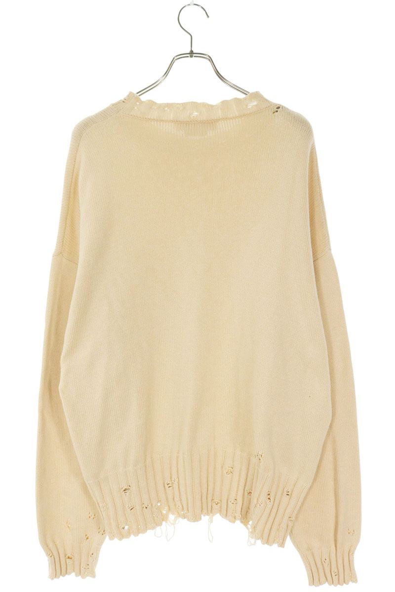 Marni 22AW Beige Distressed Neck Logo Stitch Knit Size XL