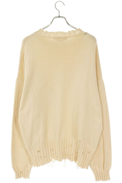 Marni 22AW Beige Distressed Neck Logo Stitch Knit Size XL
