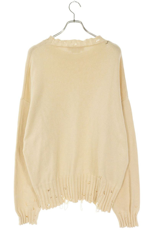 Marni 22AW Beige Distressed Neck Logo Stitch Knit Size XL