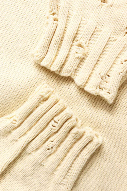 Marni 22AW Beige Distressed Neck Logo Stitch Knit Size XL