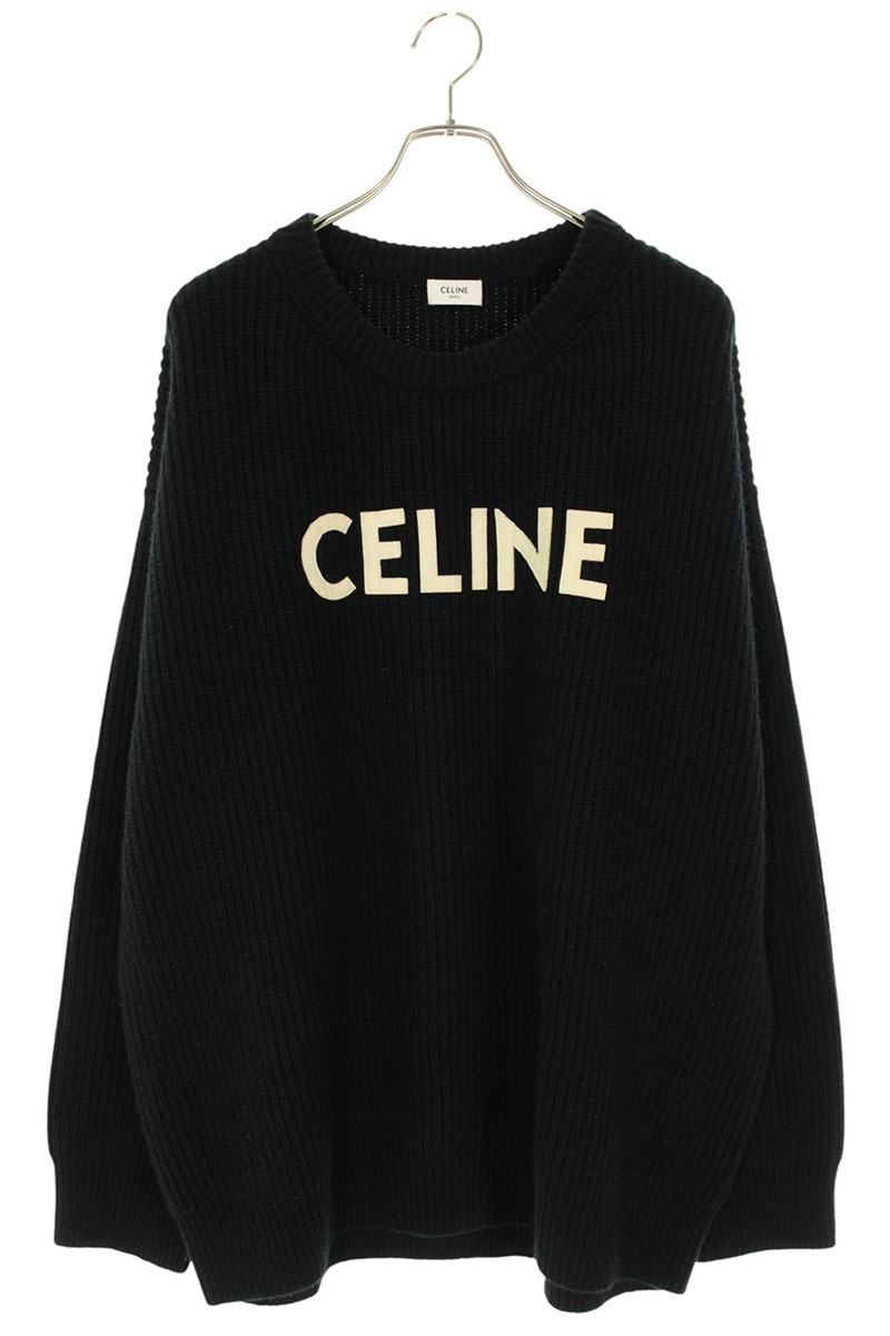 CELINE Logo Patch Oversized Wool Knit Black Size S