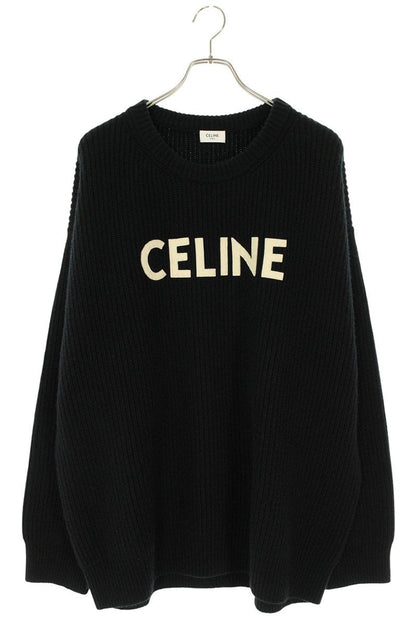 CELINE Logo Patch Oversized Wool Knit Black Size S