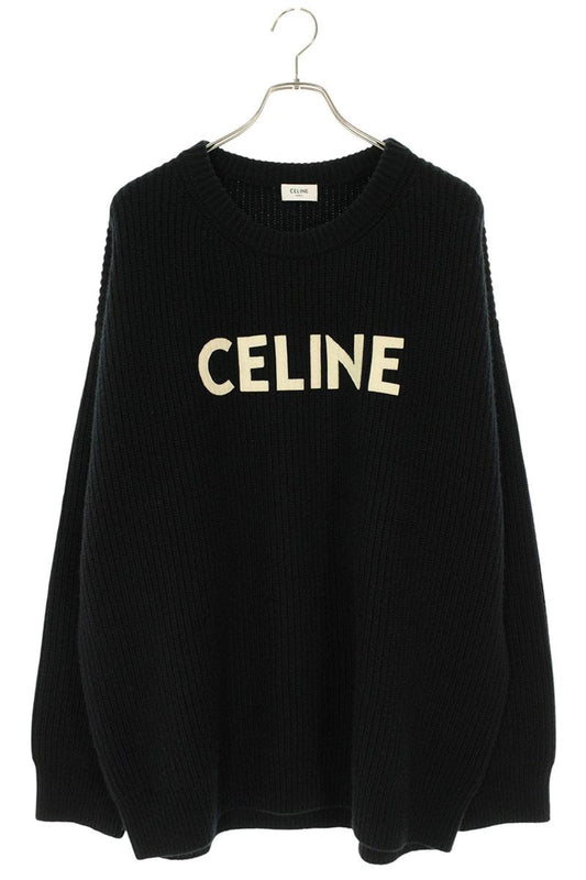 CELINE Logo Patch Oversized Wool Knit Black Size S