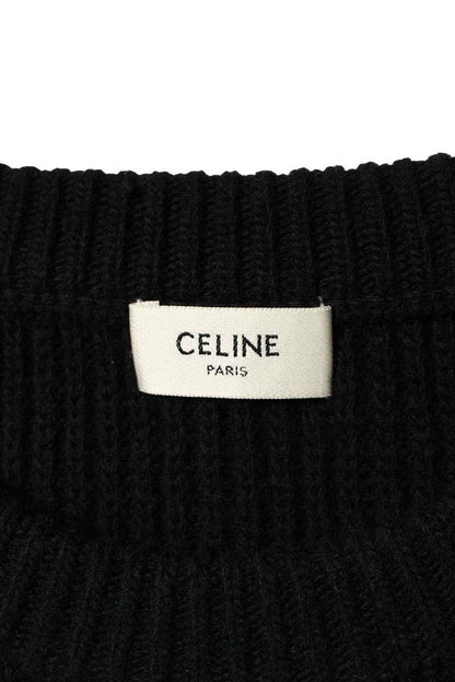 CELINE Logo Patch Oversized Wool Knit Black Size S
