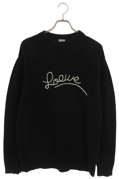 LOEWE Logo Embroidered Crewneck Cotton Knit Black Size S