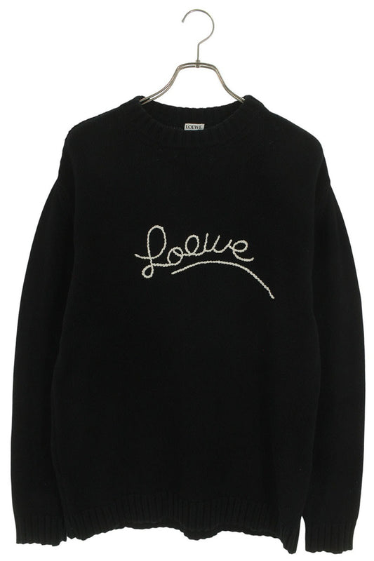LOEWE Logo Embroidered Crewneck Cotton Knit Black Size S
