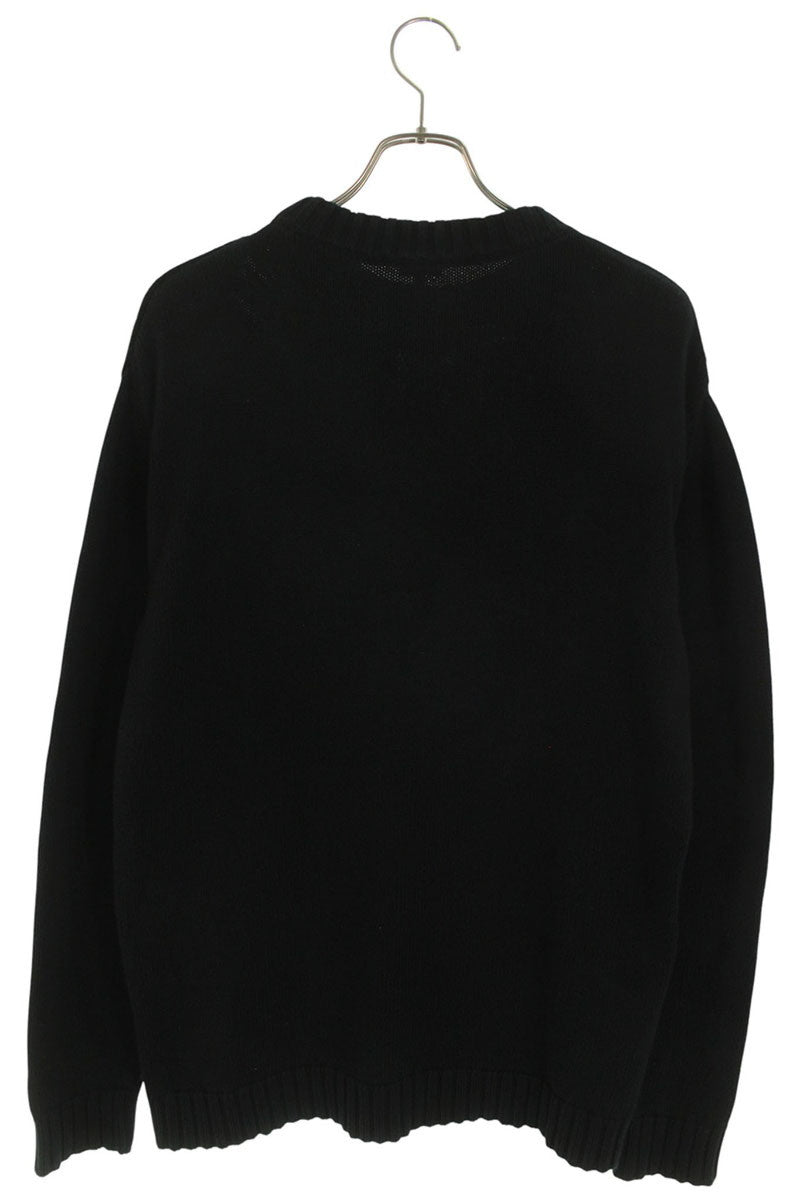LOEWE Logo Embroidered Crewneck Cotton Knit Black Size S