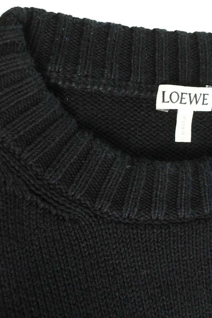 LOEWE Logo Embroidered Crewneck Cotton Knit Black Size S