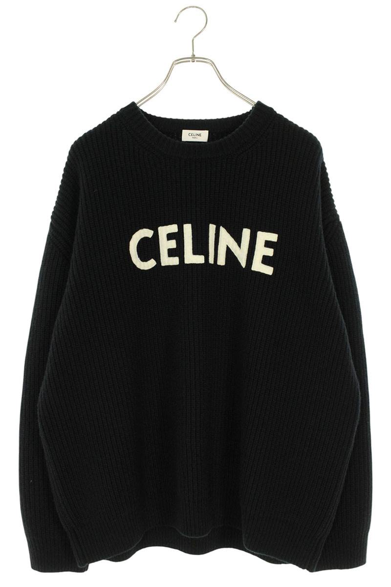 CELINE Logo Patch Crewneck Wool Knit Black Size S