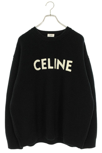 CELINE Logo Patch Crewneck Wool Knit Black Size S