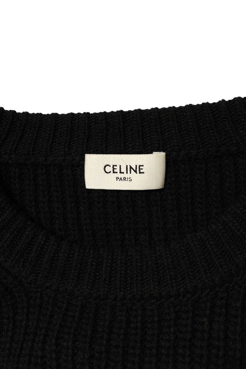 CELINE Logo Patch Crewneck Wool Knit Black Size S