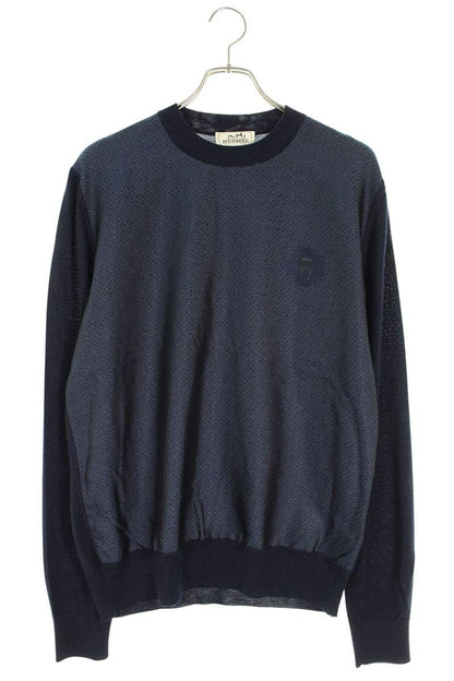 Hermes All-Over Print Cashmere Knit Sweater Blue Size L