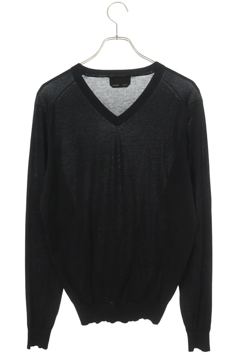 Hermes V-Neck Cotton Knit Sweater Black Size S