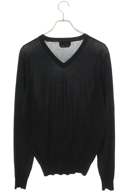 Hermes V-Neck Cotton Knit Sweater Black Size S