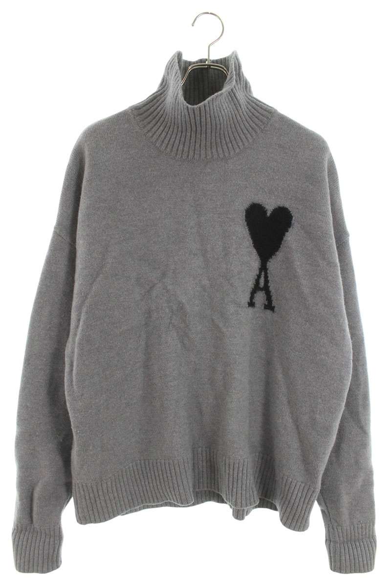 AMI Logo High Neck Knit Sweater Gray Size M