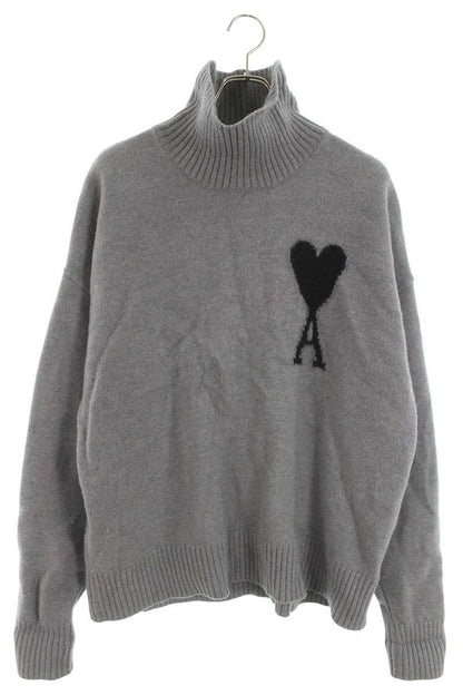 AMI Logo High Neck Knit Sweater Gray Size M