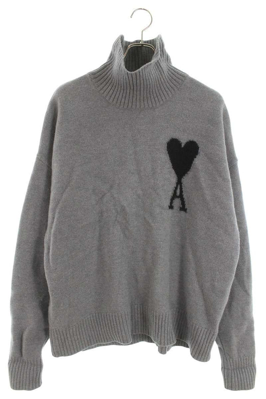AMI Logo High Neck Knit Sweater Gray Size M
