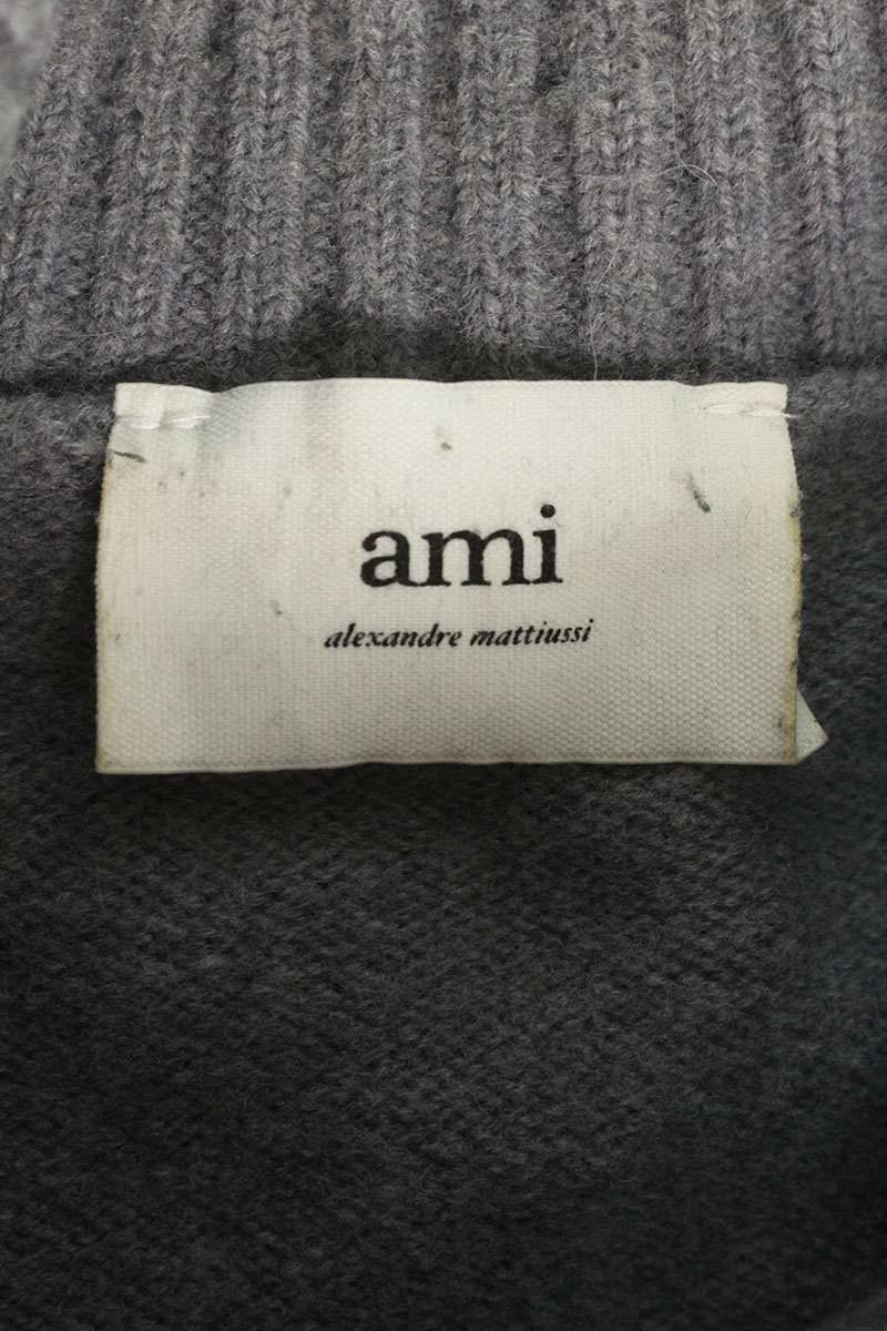 AMI Logo High Neck Knit Sweater Gray Size M