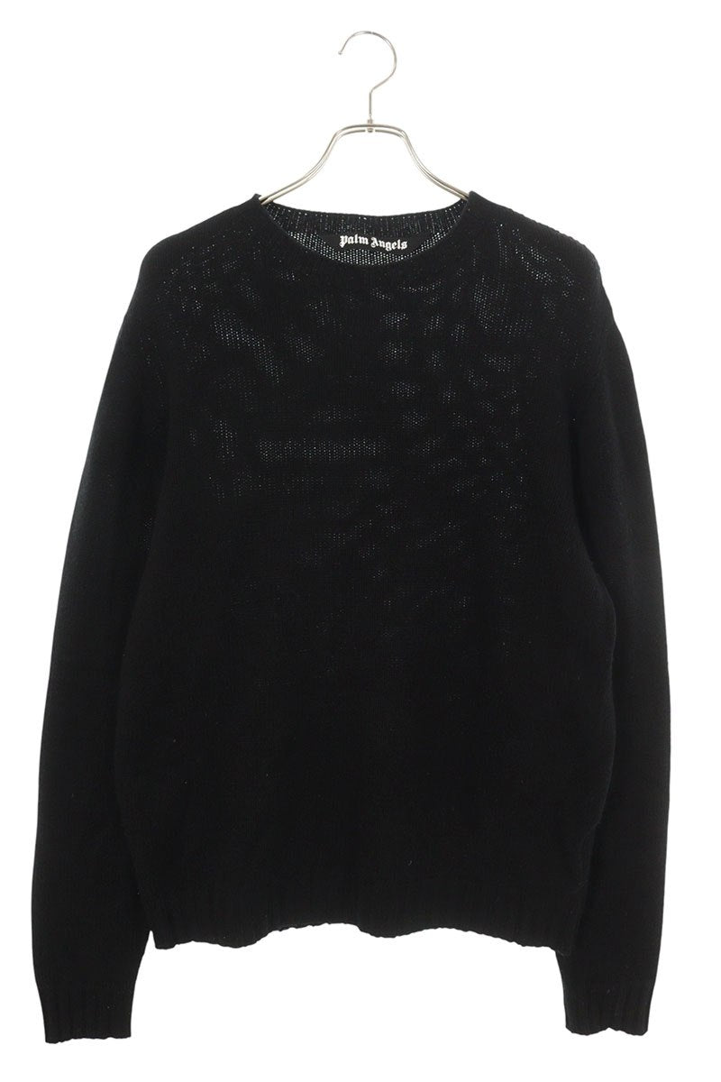 Palm Angels Logo Crewneck Wool Knit Sweater Black Size XL