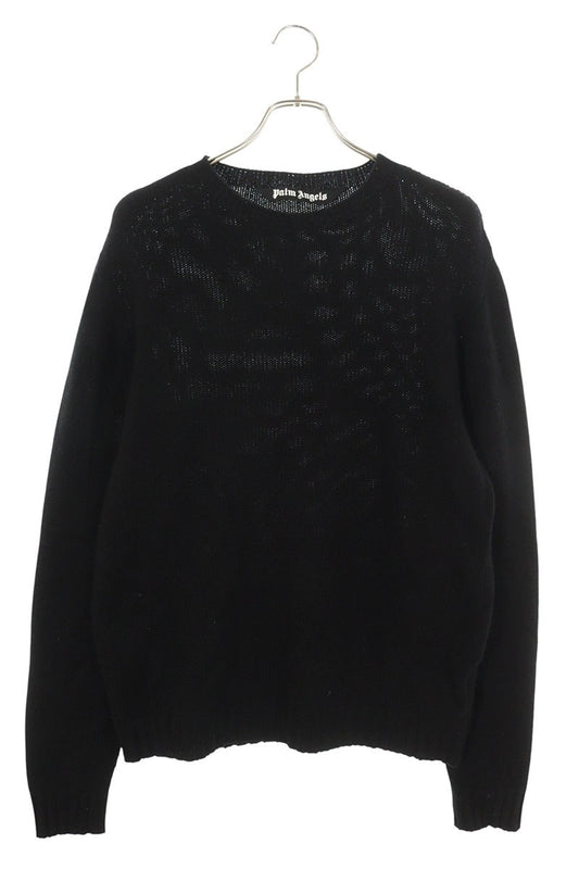 Palm Angels Logo Crewneck Wool Knit Sweater Black Size XL