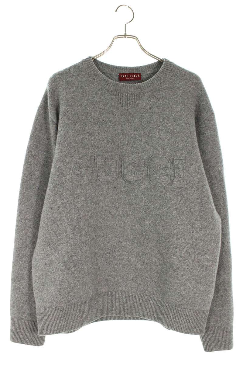 GUCCI 25SS Logo Wool Crewneck Knit Gray Size S