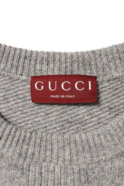 GUCCI 25SS Logo Wool Crewneck Knit Gray Size S