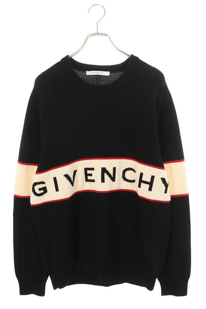 GIVENCHY Front Logo Border Wool Knit Black Size XL