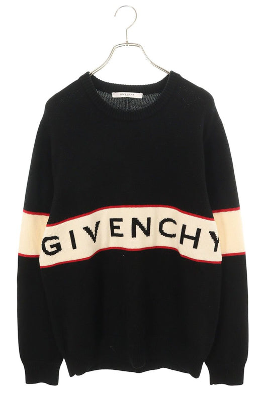 GIVENCHY Front Logo Border Wool Knit Black Size XL