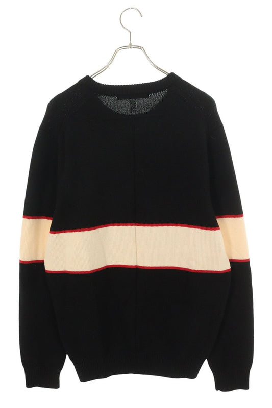 GIVENCHY Front Logo Border Wool Knit Black Size XL