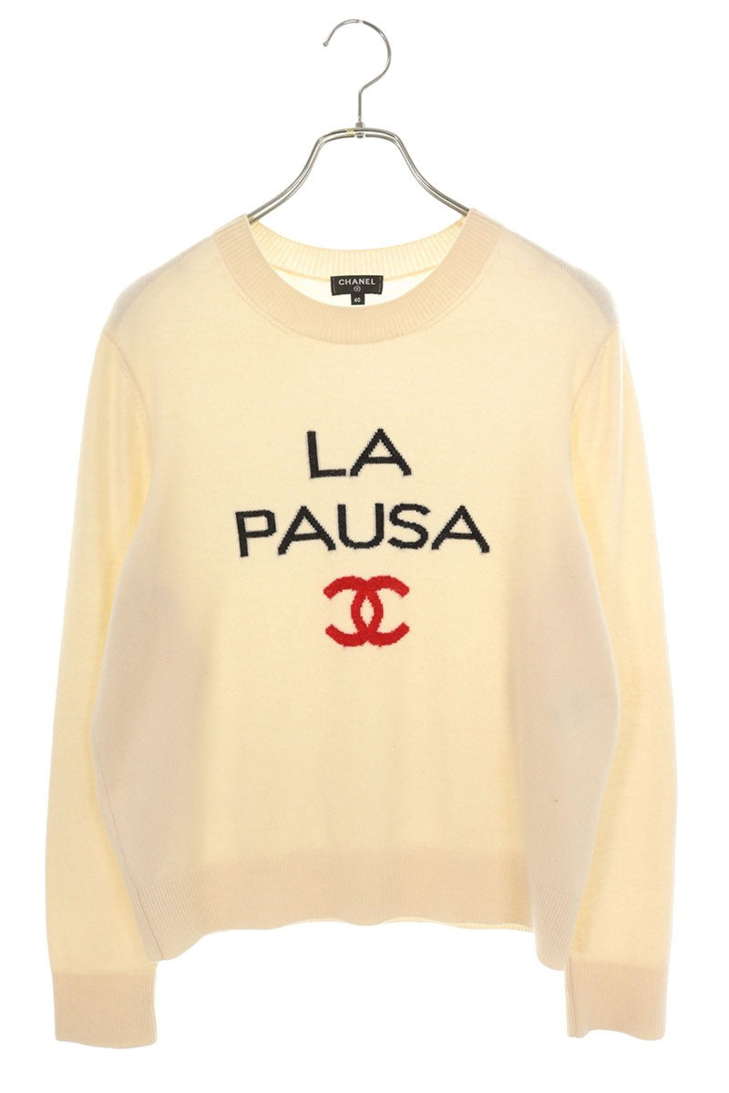 CHANEL LA PAUSA Cashmere Crewneck Knit Off-White Size XXS