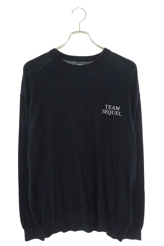 SEQUEL Navy Cotton Logo Print Knit Size L