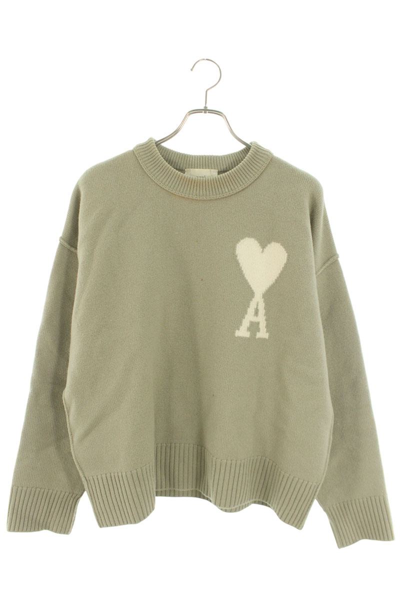 AMI Logo Crewneck Knit Sweater Gray Size M