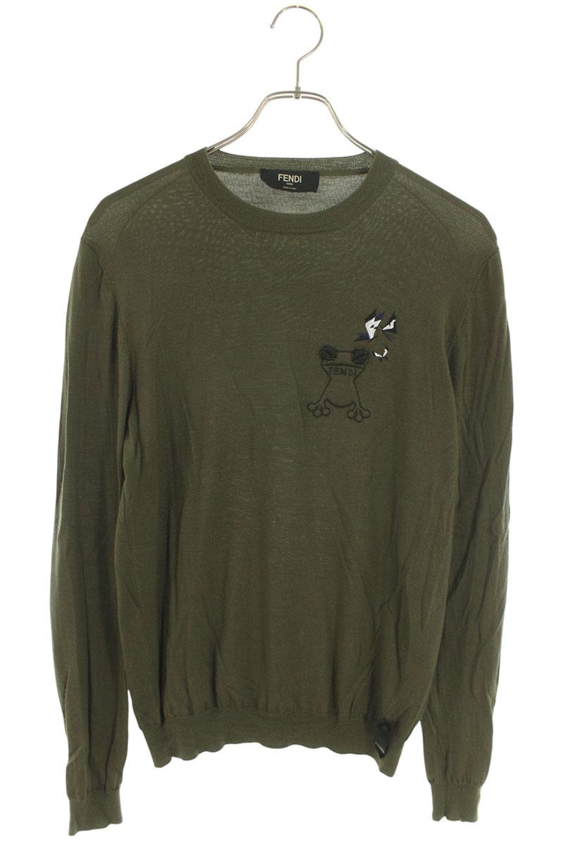 Fendi Embroidered Crewneck Knit Sweater Green Size 44