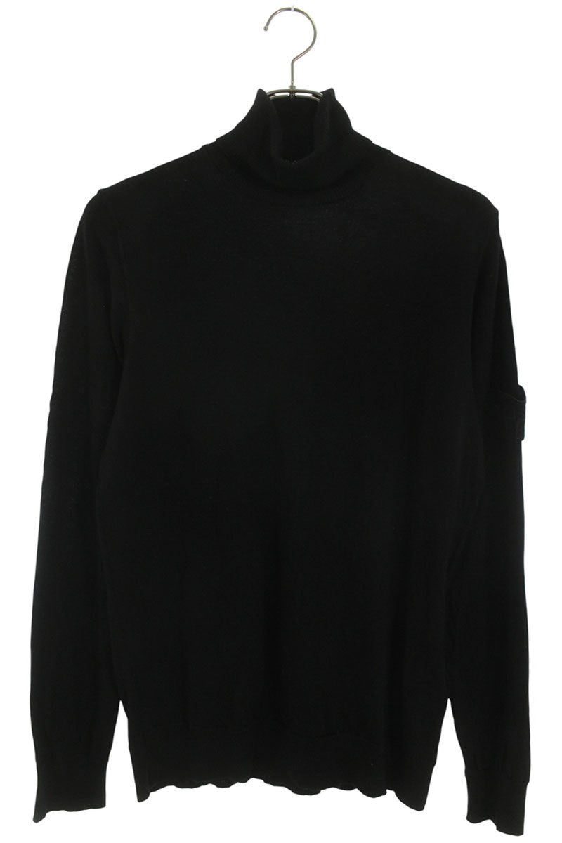 STONEISLAND Black Wool Sleeve Logo Patch Turtleneck Size M