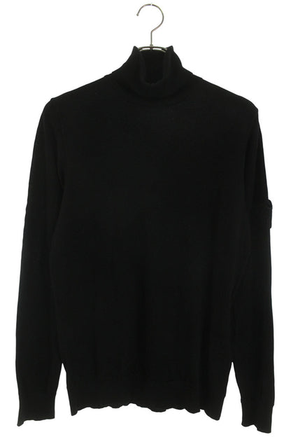 STONEISLAND Black Wool Sleeve Logo Patch Turtleneck Size M