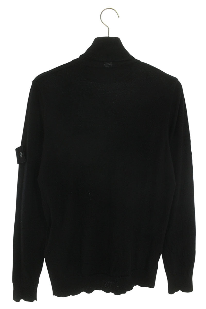 STONEISLAND Black Wool Sleeve Logo Patch Turtleneck Size M