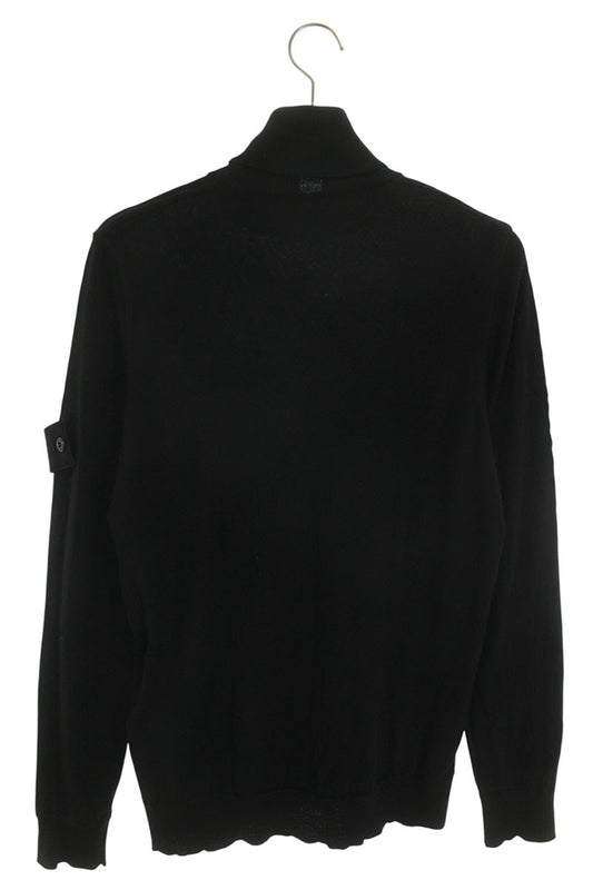 STONEISLAND Black Wool Sleeve Logo Patch Turtleneck Size M