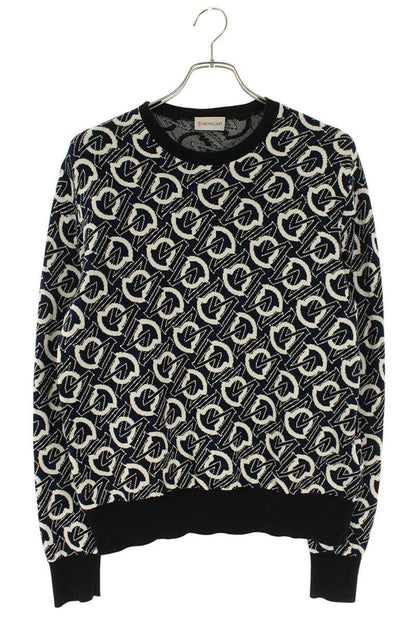 MONCLER Navy Cotton All-Over Logo Knit Size S