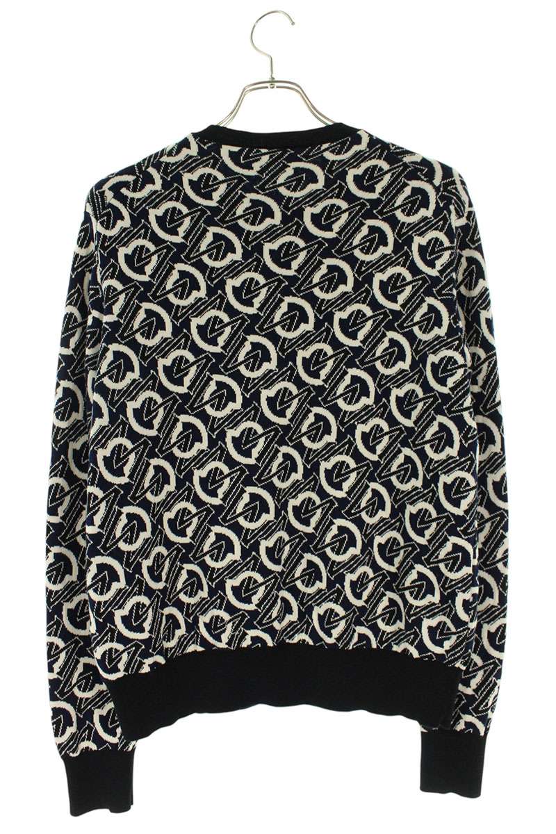 MONCLER Navy Cotton All-Over Logo Knit Size S