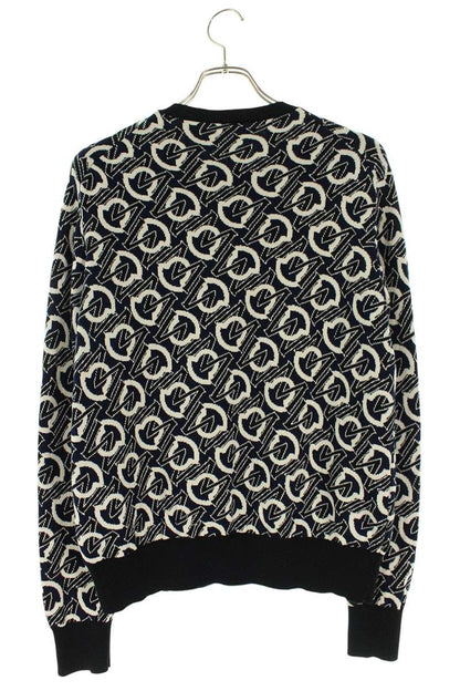 MONCLER Navy Cotton All-Over Logo Knit Size S