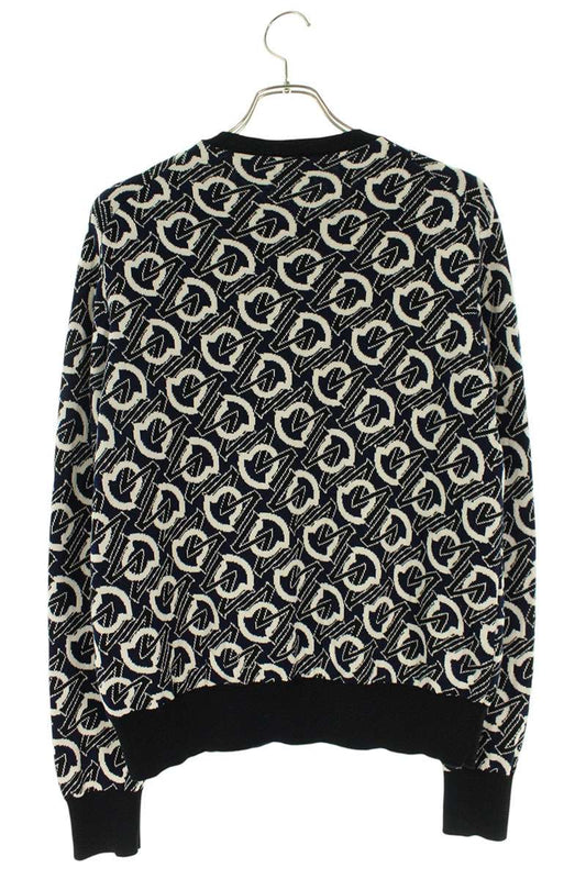 MONCLER Navy Cotton All-Over Logo Knit Size S