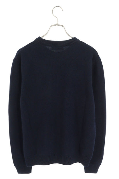 GUCCI Intarsia Logo Wool Knit Sweater Navy Size L