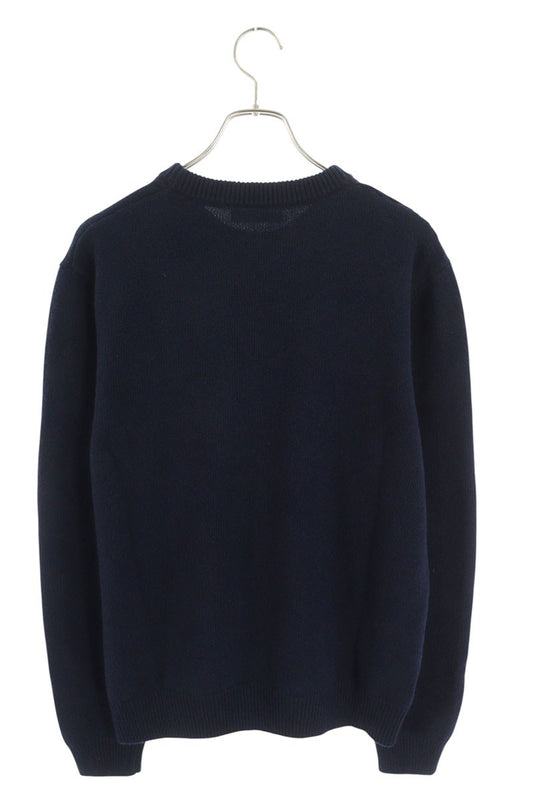 GUCCI Intarsia Logo Wool Knit Sweater Navy Size L
