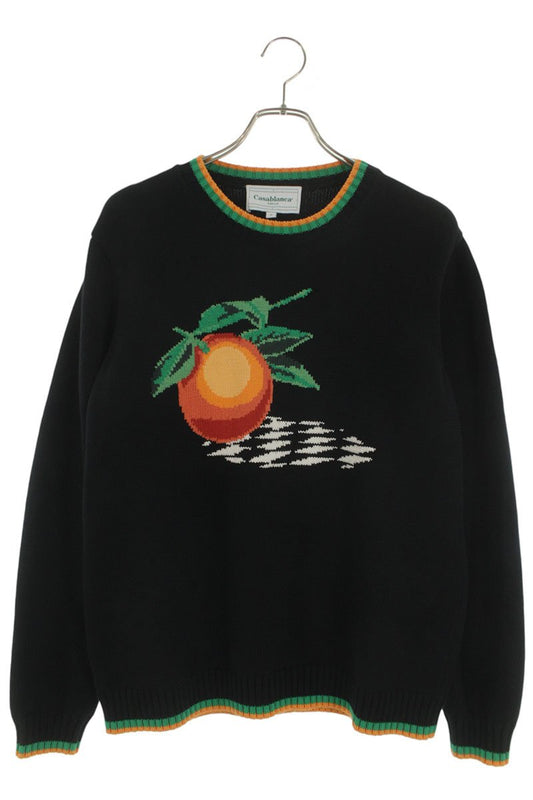 CASABLANCA Black Cotton Orange Embroidered Crewneck Size M