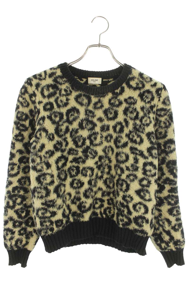 CELINE Multi Cotton Nylon Blend Leopard Shaggy Knit Size S